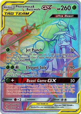 Pheromosa & Buzzwole Rainbow GX Hyper Rare Full Art // Pokémon kaart (TAG-TEAM)